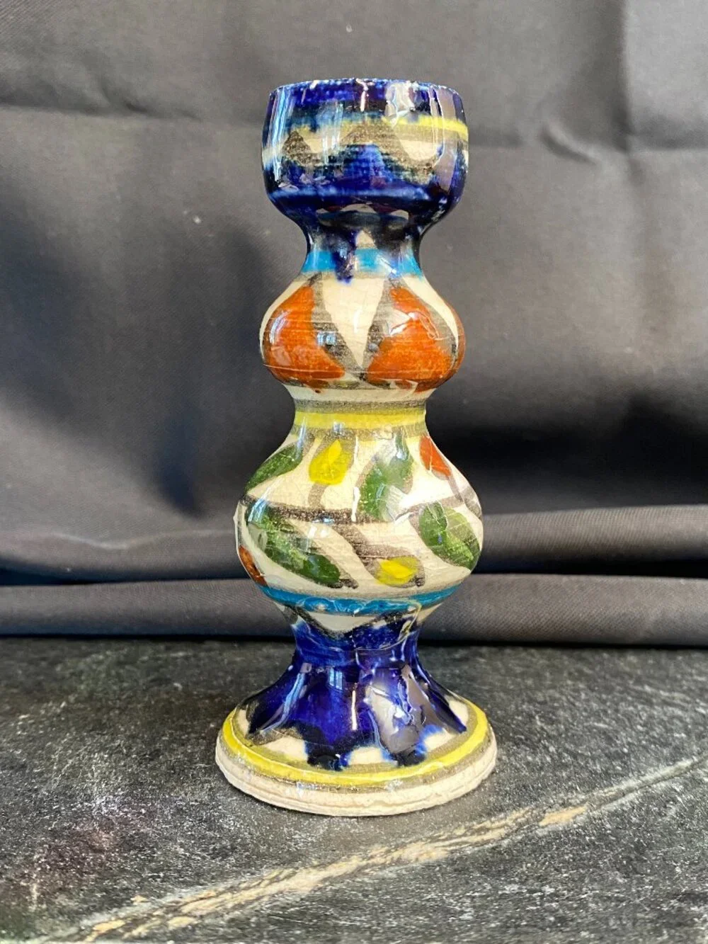 Vintage Israeli Ceramic Armenian Pottery Shabbat Candlestick Holder Jerusalem